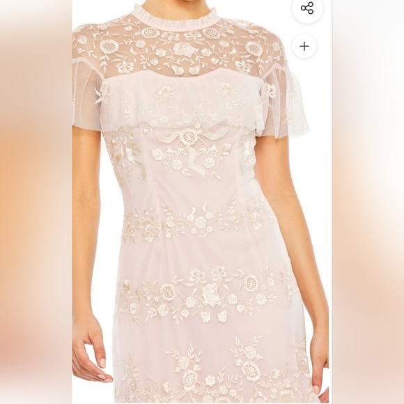 NWT! Mac Duggal, Embroidered Ruffled Sleeve Midi Dress,Blush,Size 10, MSRP $498 - Picture 3 of 11